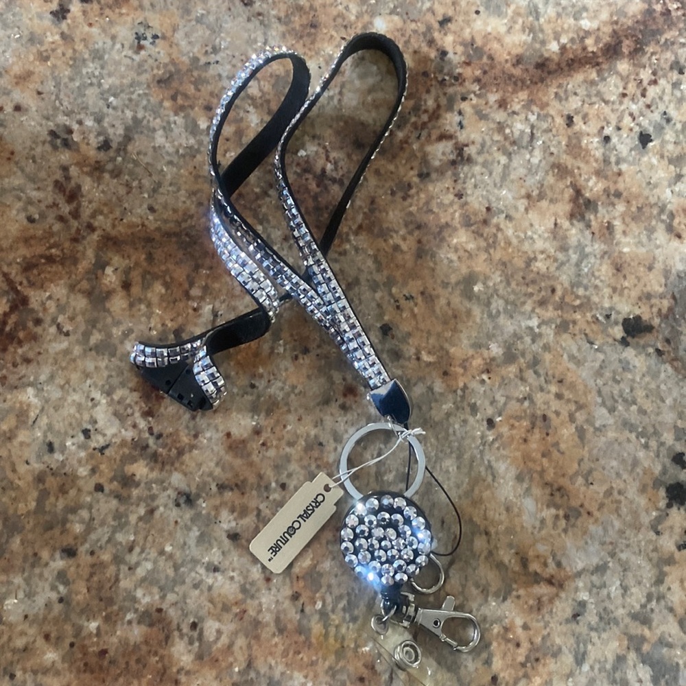 Silver crystal necklace id holder